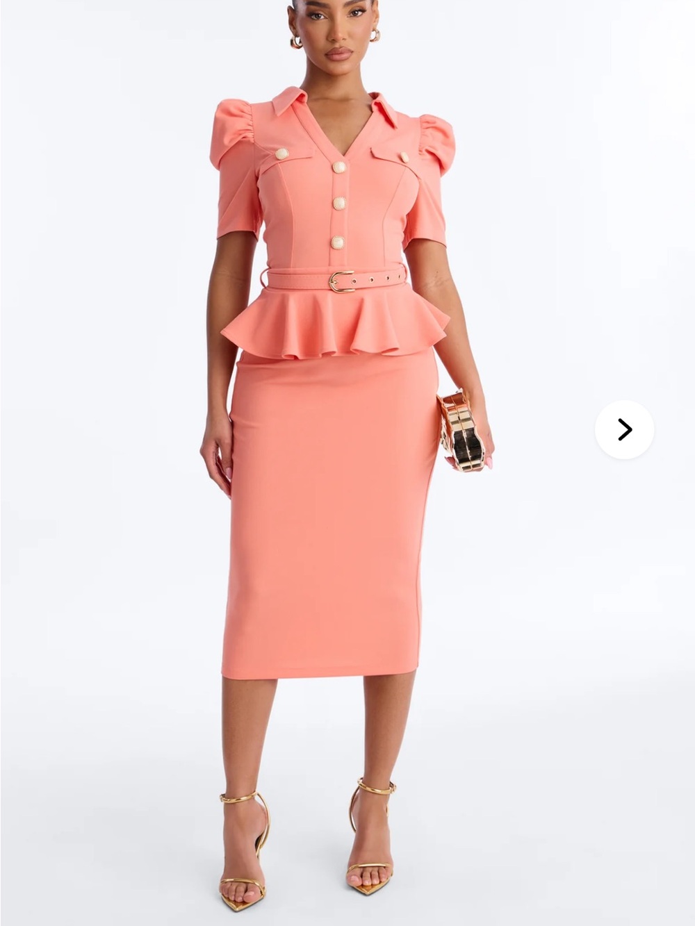 Peplum Pencil Dress in Coral color
